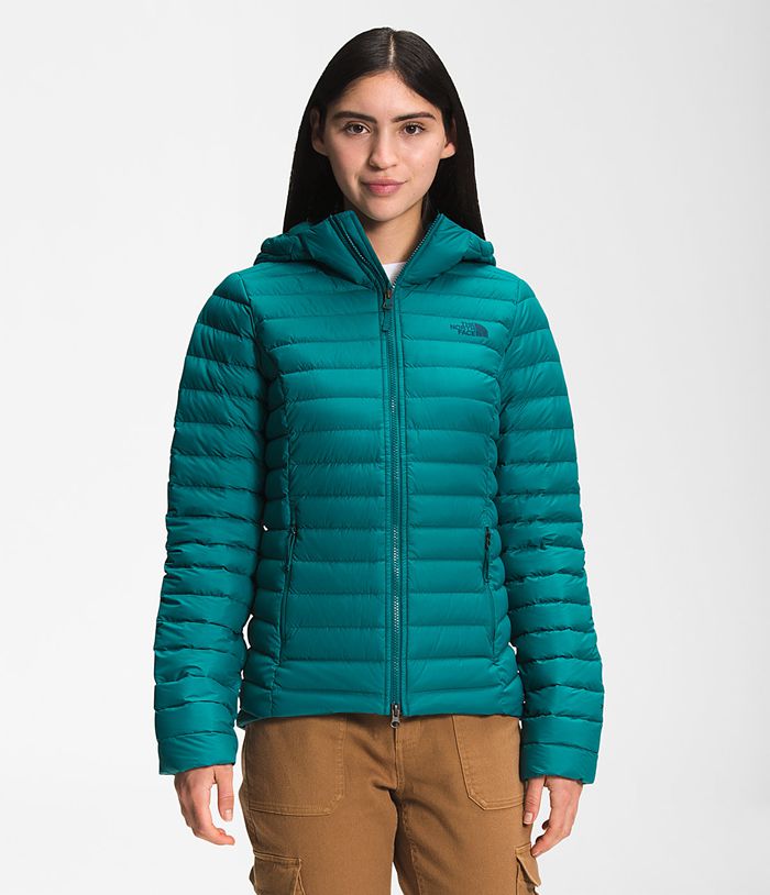 The North Face Womens Puffer Jacket Stretch Hoodie 354HYWIND - Green